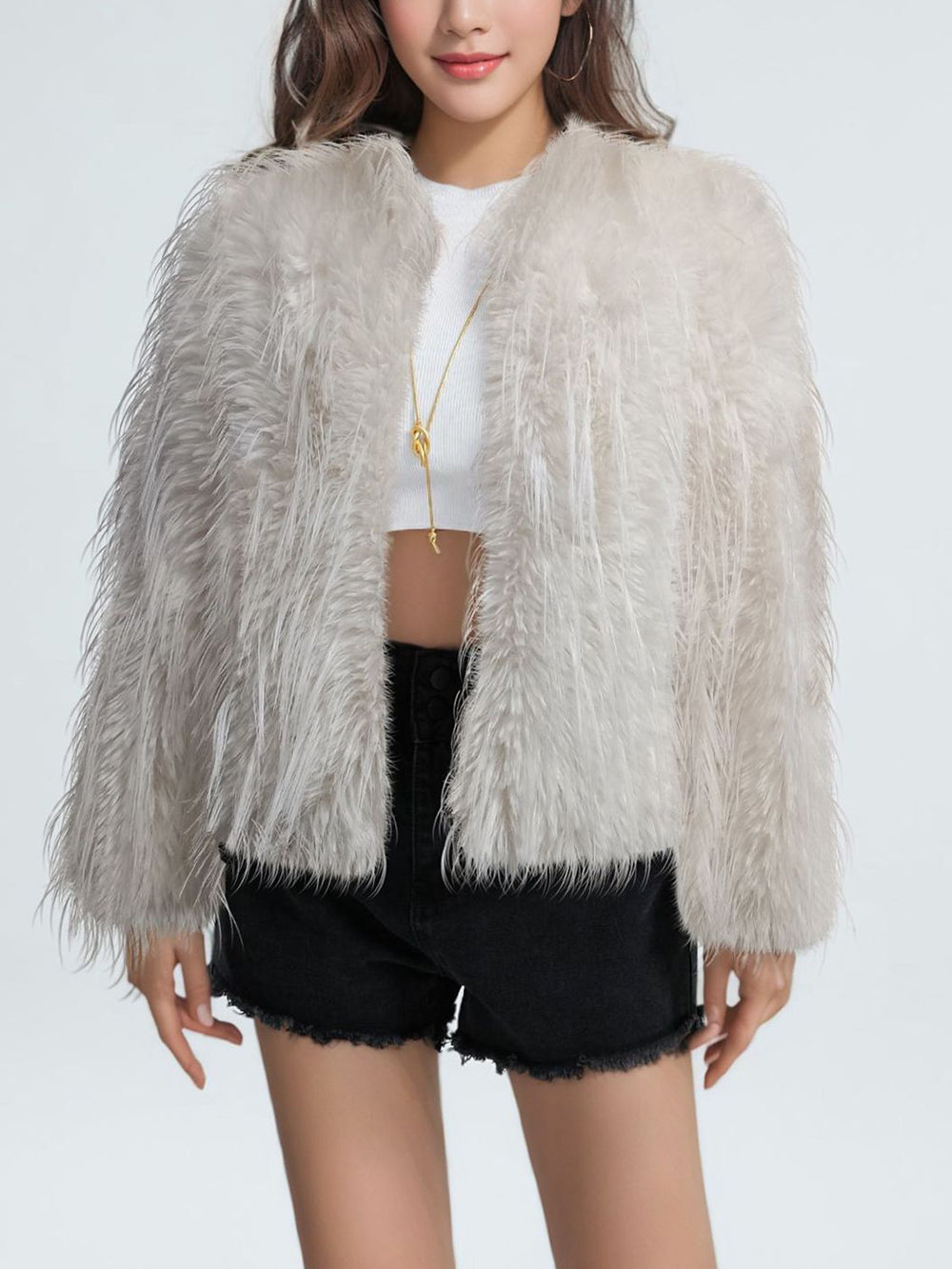 Fashion Faux Fur Cardigan Coat