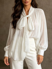 Tie Neck Pleated Relaxed Blouse