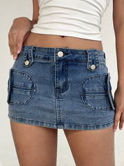 Fashion Casual Cargo Denim Mini Skirt