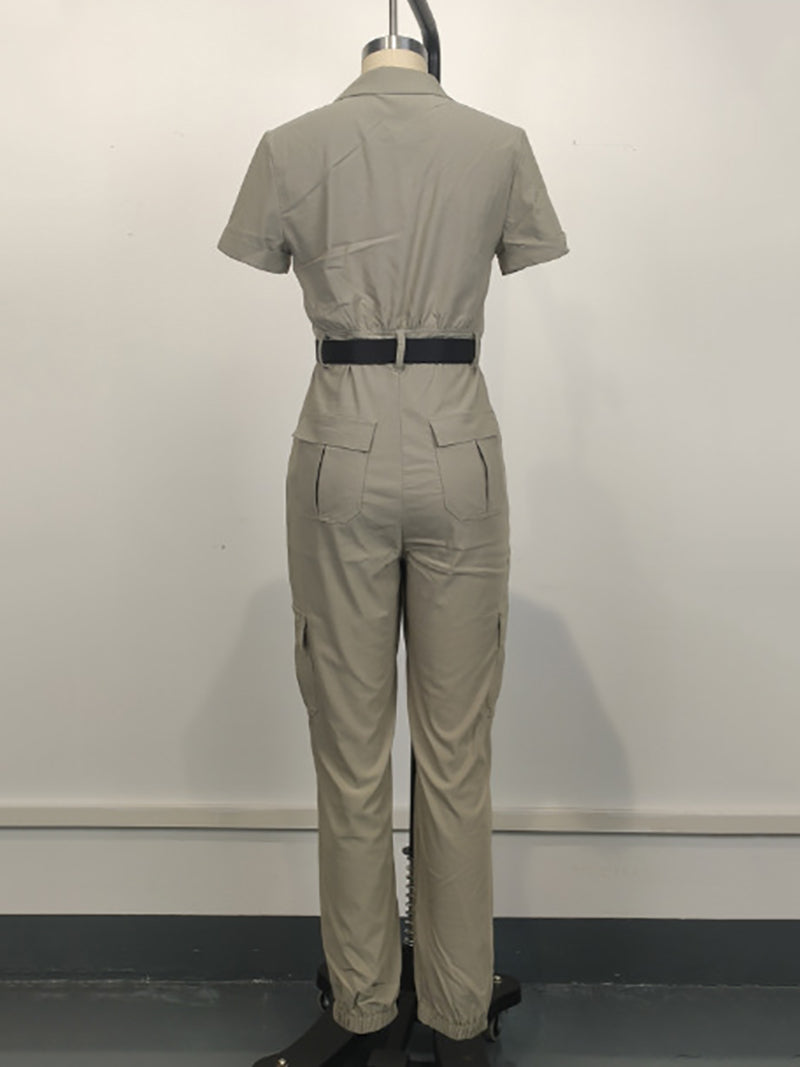 Fashion Zipper Pocket Slim Cargo Jumpsuit