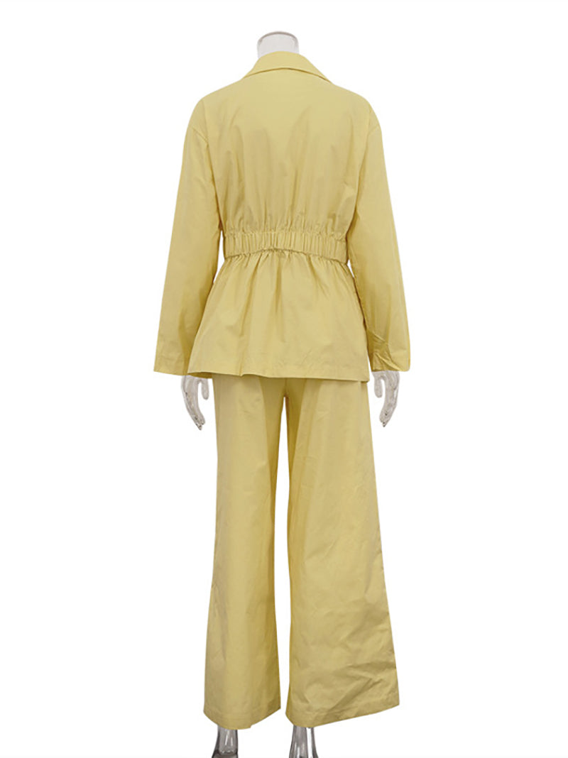 Casual Loose Shirt High Waist Wide Trousers Set