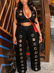 Sexy Halter Crop Top Two Piece Outfits