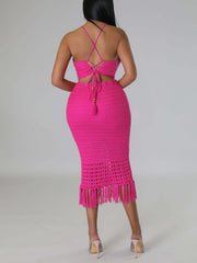 Tassels Fishnet knit Beach Two Piece Set