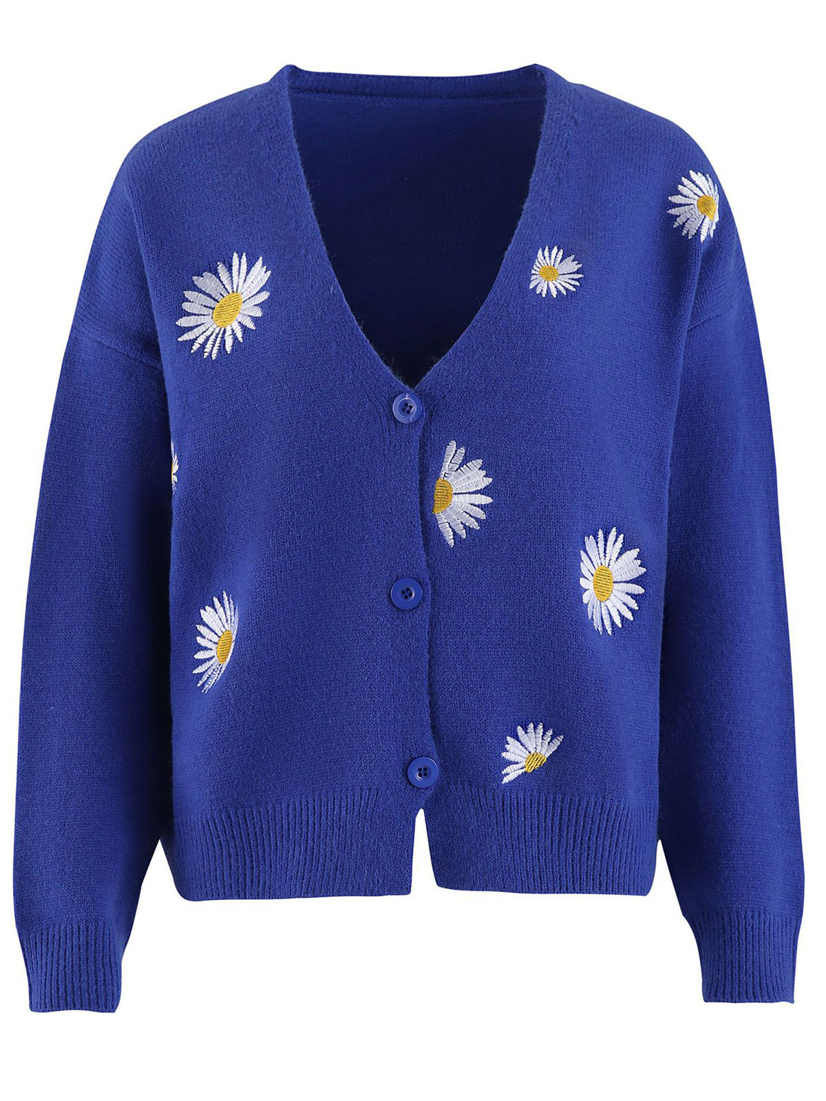 Fashion Embroidered Floral Button Cardigan Sweater