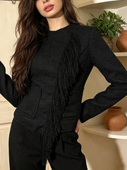 Fringe Wool Blend Cropped Jacket-boutique