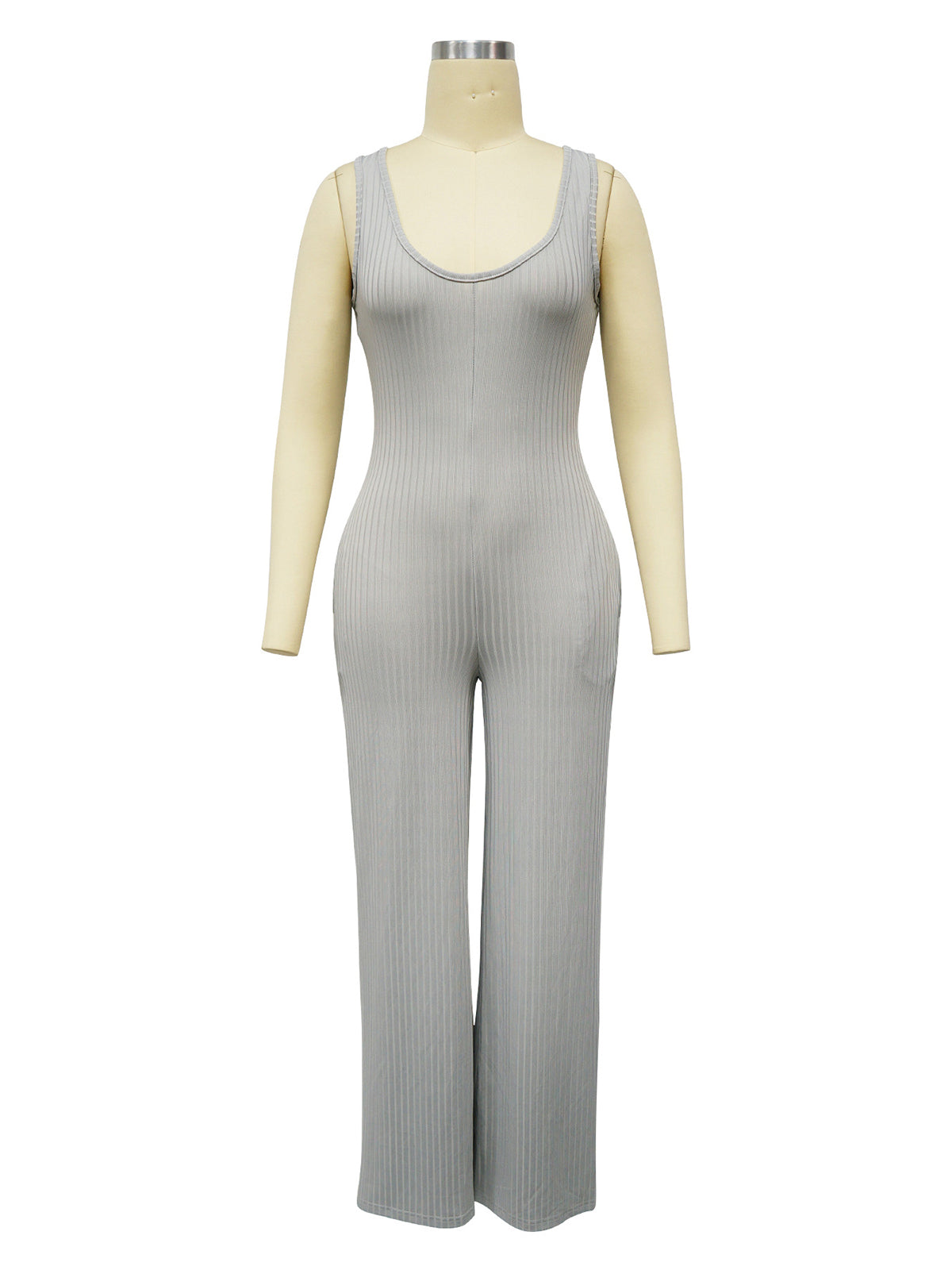 Casual Ribbed Jumpsuit Long Sleeve Cardigan Set