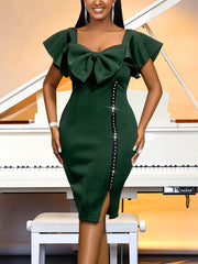 Square Neck Bowknot Slim Party Dress