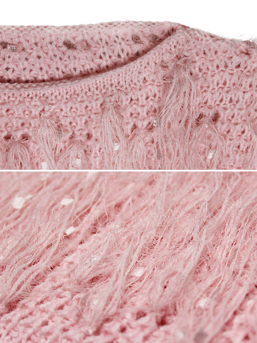 Neon Fringe Knit Casual Pullover Sweater