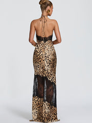 Halter Lace Panel Fishtail Maxi Dress