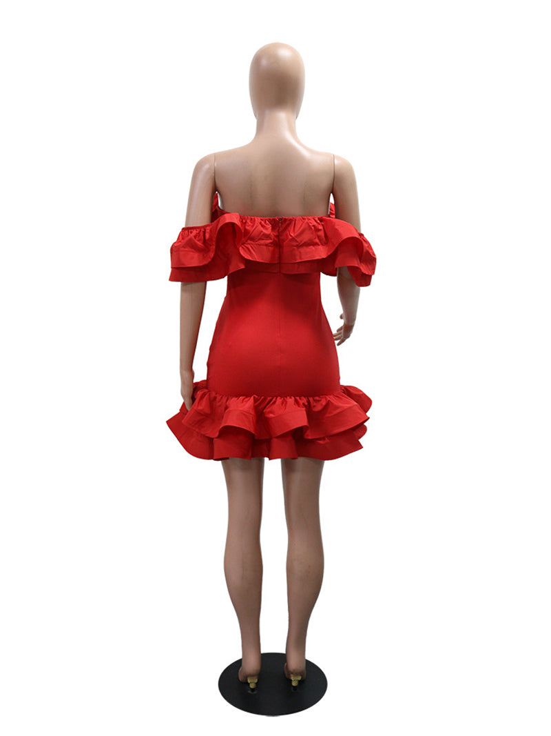 Elegant Flounce Off Shoulder Slim Mini Dress