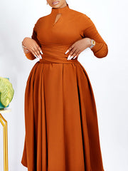 Plus Size Red Casual Round Neck Midi Dress