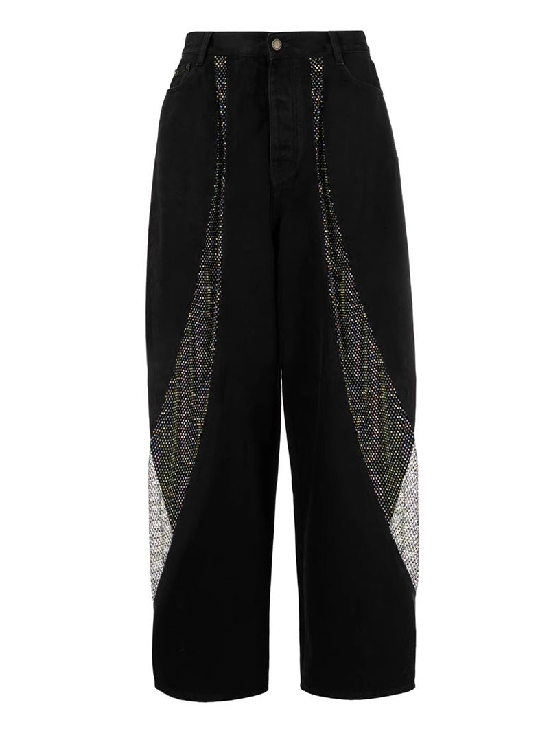 Hollow Out See through Mesh Laser Rhinestone Jeans