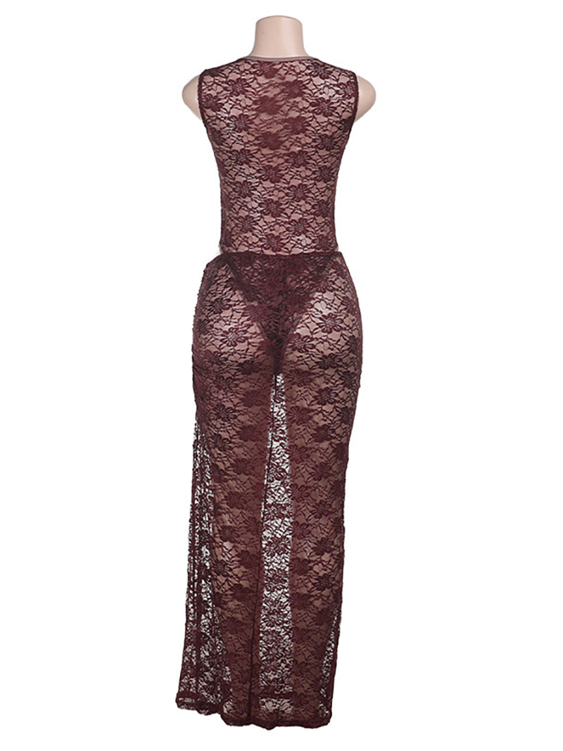 Elegance Sleeveless Lace Bodysuit Long Skirt Sets