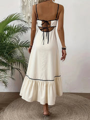 Spaghetti Strap Backless Lace-up Midi Dress