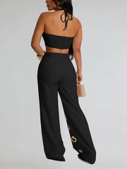 Sexy Backless Crop Top and Wide Leg Pants 2-Piece Sets