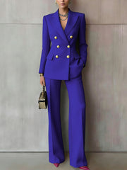 Fashion Double Breasted Slim Blazer Suit Set