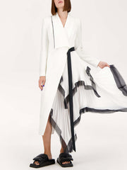 Asymmetric Pleated Ruffled Contrast Color Blazer Dress