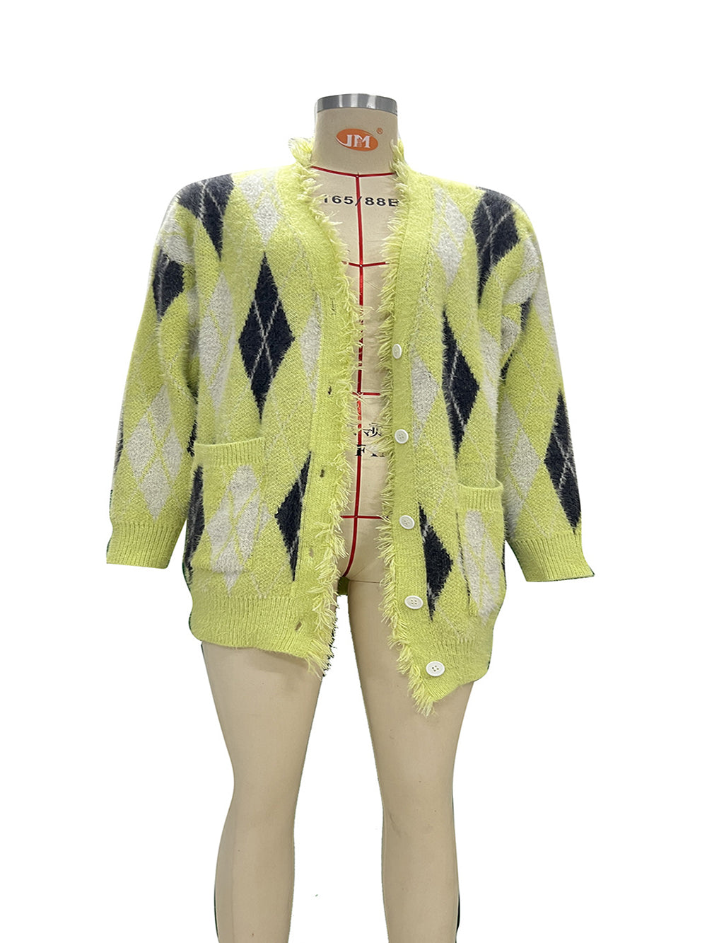 Casual Plaid Fringe Trim V Neck Outerwear Cardigan