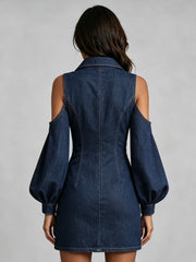 Off Shoulder Denim Mini Dress with Gold Ring Detail