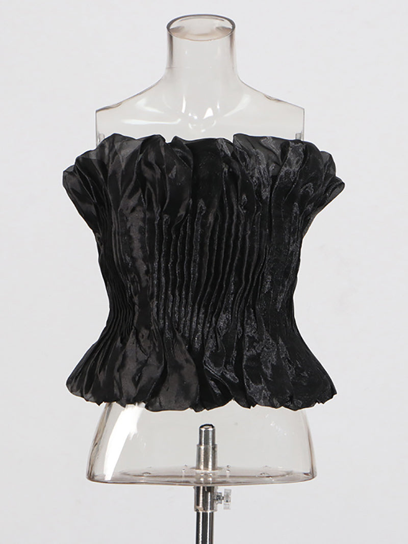 Fashion Print Strapless Pleated Vest