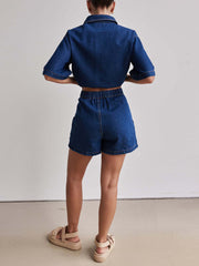 Vintage Loose Shirt Denim Shorts Sets