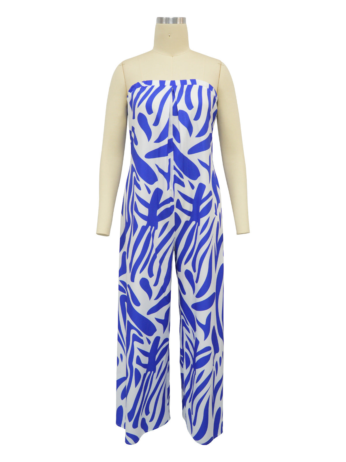 Print Strapless Zipper Loose Wide Leg Jumpsuit