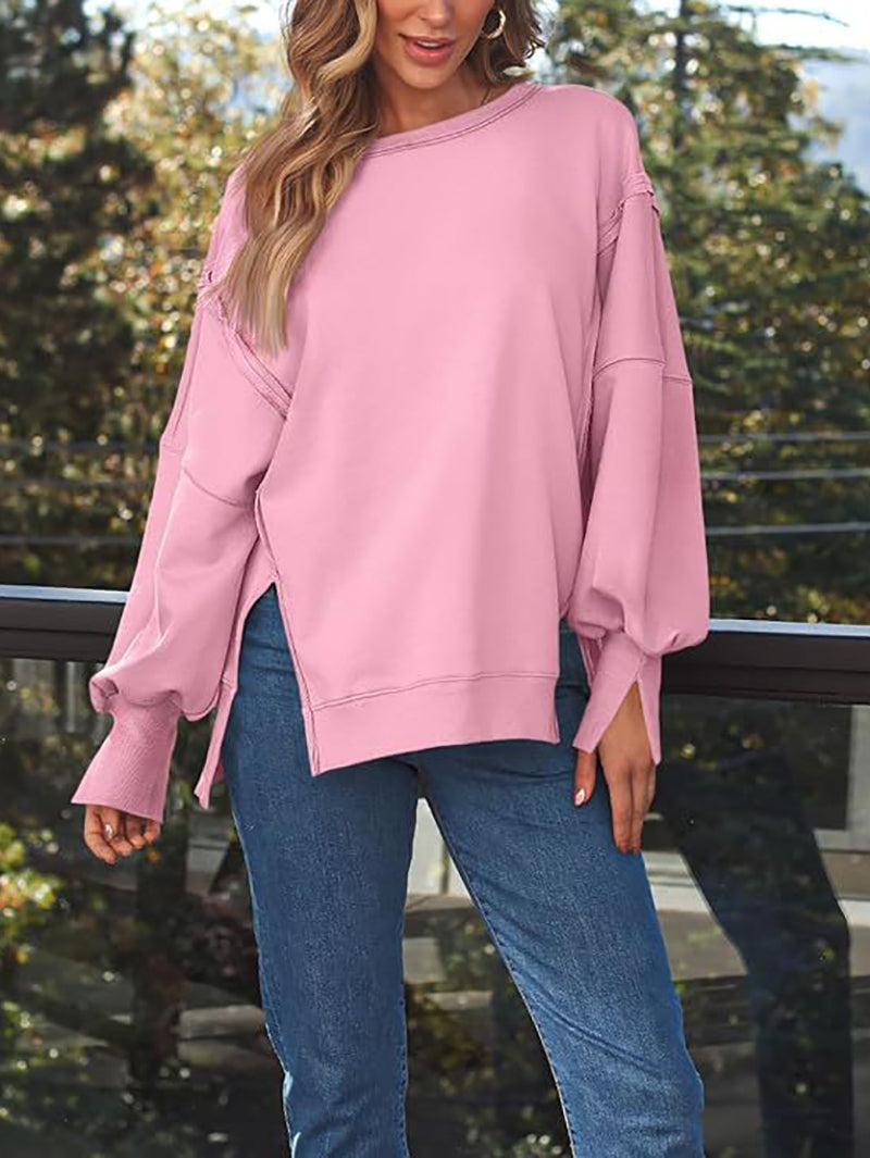 Casual Round Collar Long Sleeve Oversized Sweatshirt