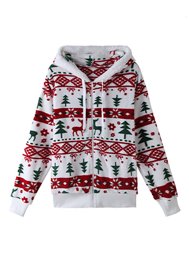 Christmas Print Hooded Cardigan Coat