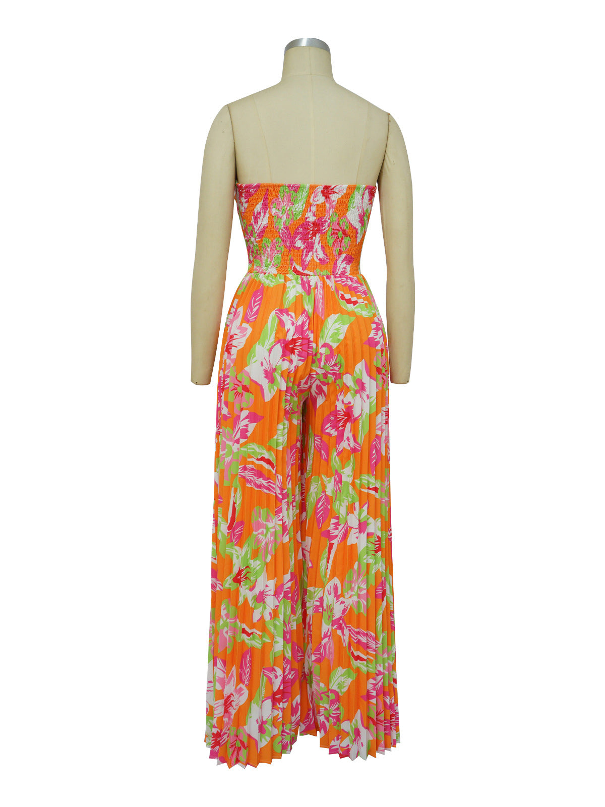 Sexy Strapless Print Bouffant Wide Leg Jumpsuit