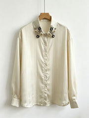 Textured Satin Stripe Button Blouse