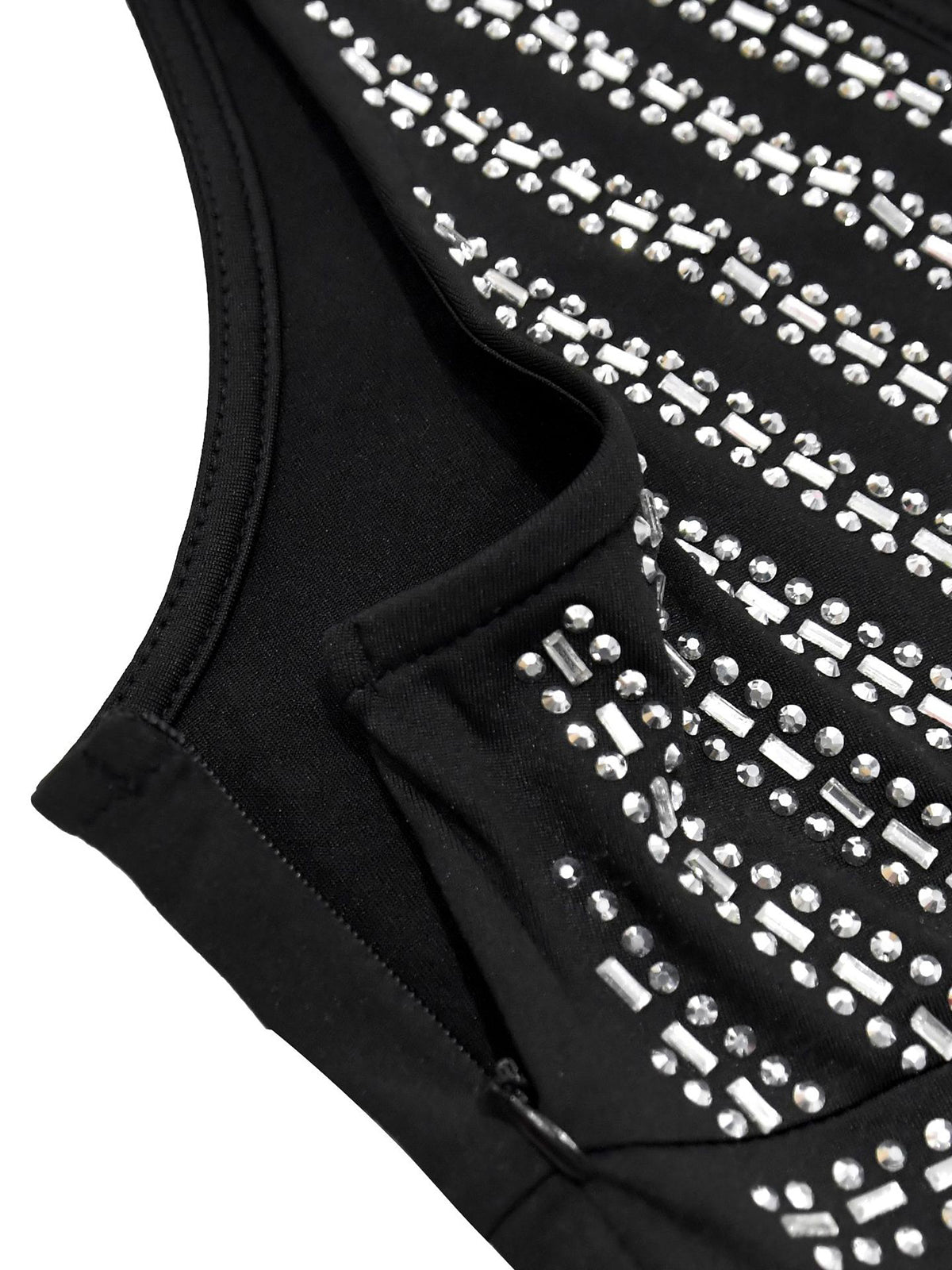 Sexy Rhinestone V Neck Sleeveless Mesh Party Dress