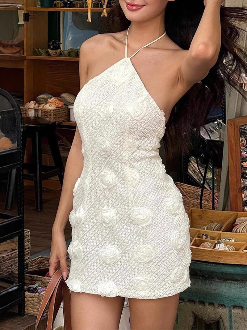 Elegant Halter Backless Lace-up Mini Dress