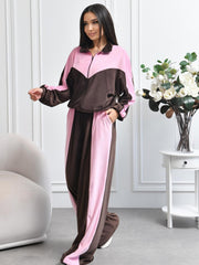 Chevron Color Block Zip Jacket and Pants Set