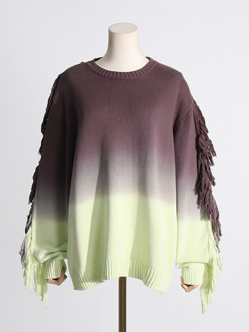 Fashion Tassel Gradient Knitted Pullover Loose Sweaters