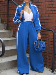 Stripe Crop Jacket And Wide Leg Pants Sports Set