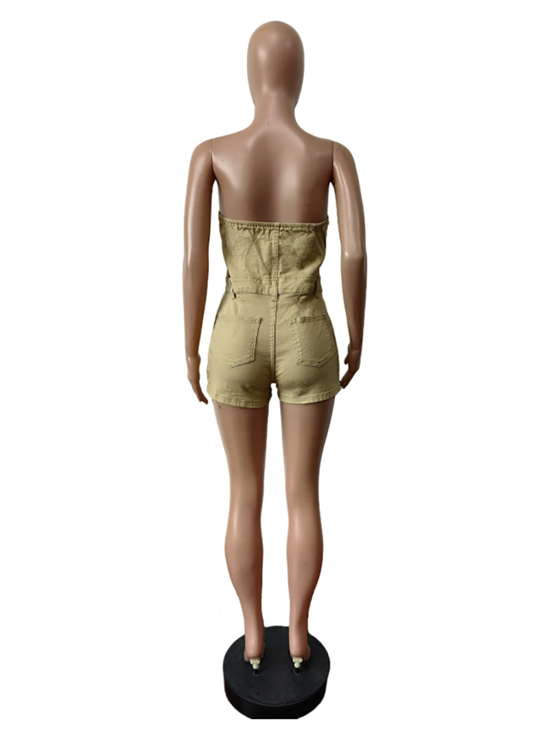Fashion Strapless Elasticity Cargo Romper