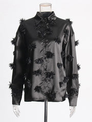 Casual Lapel Long Sleeve Slim Flower Shirts