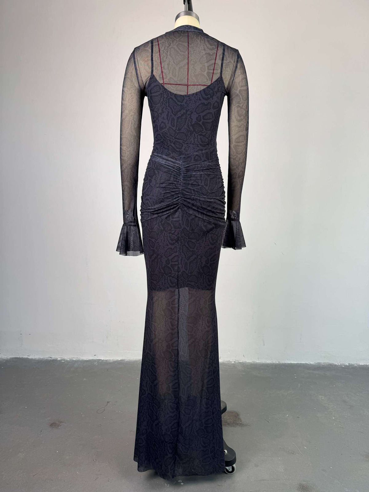 Sexy Snake Print Lace Patchwork O Neck Maxi Dress