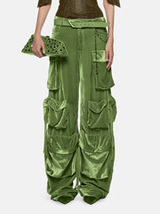 Fashion Velvet Multi Pockets High Waist Cargo Pants