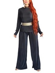 Fashion Loose Long Sleeve Wide Leg Pants Set