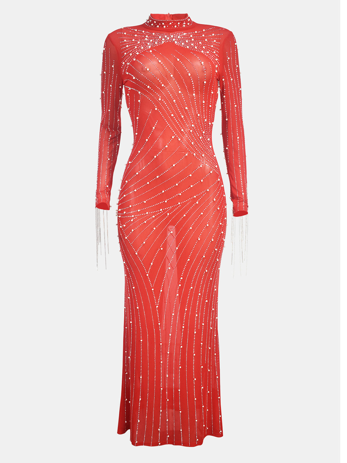 Sexy Rhinestone Sheer Mesh Party Club Maxi Dress