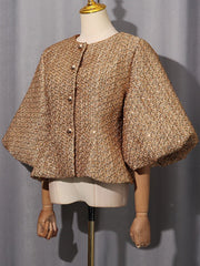 Textured Balloon Sleeve Peplum Jacket-boutique