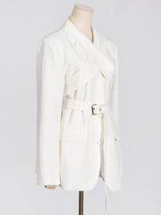 Elegant Cross-over Collar Girdle Waist Blazer