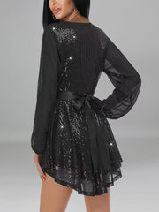 Fashion V Neck Sequin Loose Party Mini Dress