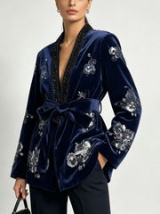 Sequin Panel Belted Tailored Jacket-boutique