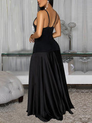 Sexy Flower Decor V Neck Sleeveless Slim Maxi Dress