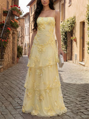 Elegant Spaghetti Strap Tiered Ruffle Prom Dress
