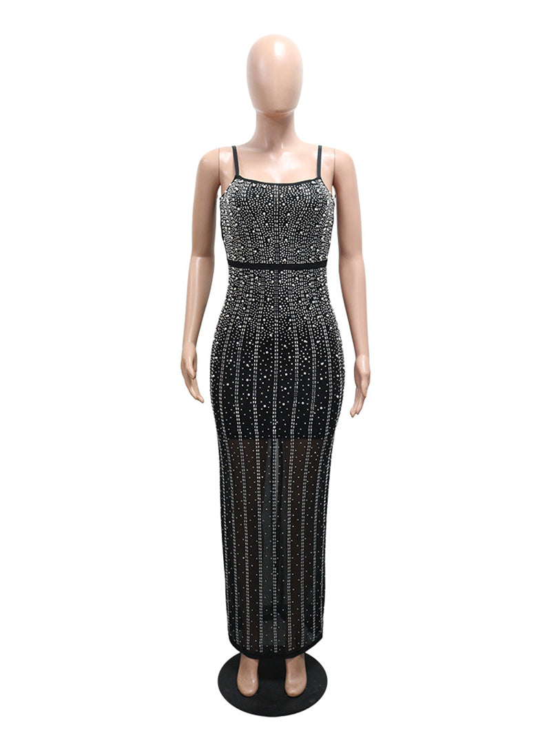 Rhinestone Sexy Suspenders Slim Party Dress