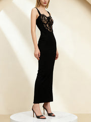 Sexy Lace Corset Sleeveless Package Hip Midi Dress