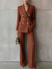 Fashion Double Breasted Slim Blazer Suit Set